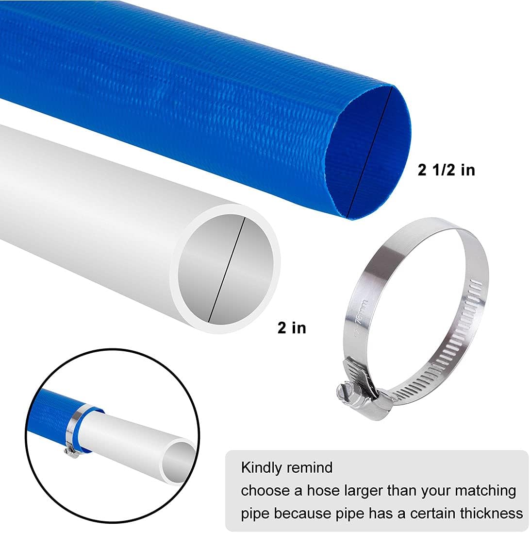 Eastrans 2.5" x 25 FT Blue PVC Lay-Flat Backwash Hose for Swimming Pools, Heavy Duty Discharge Hose Reinforced Pool Drain Hose, Weather Resistant Ideal for Water Transferring