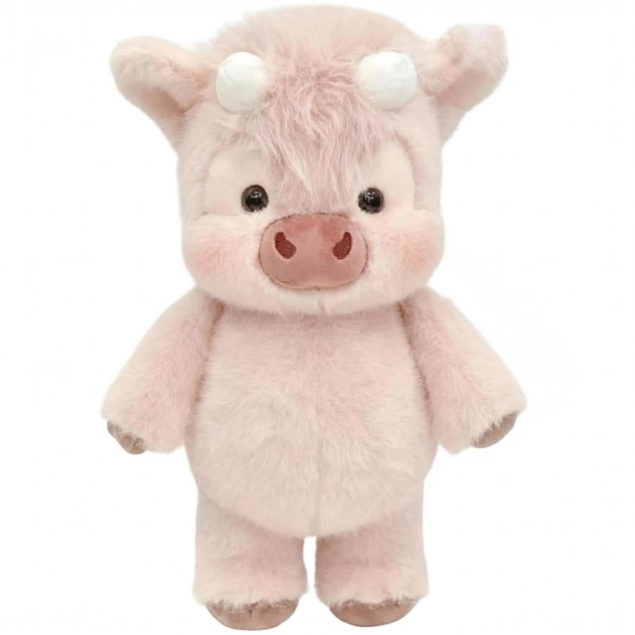 BRTNUP Highland Cow Plush, 17.7" Adorable Furry Running Highland Cow Stuffed Animal Highland Cows Soft Plush Pillow for Sofa Bedroom Decor Furry Plushie for Stress Relief for Adults (Pink)