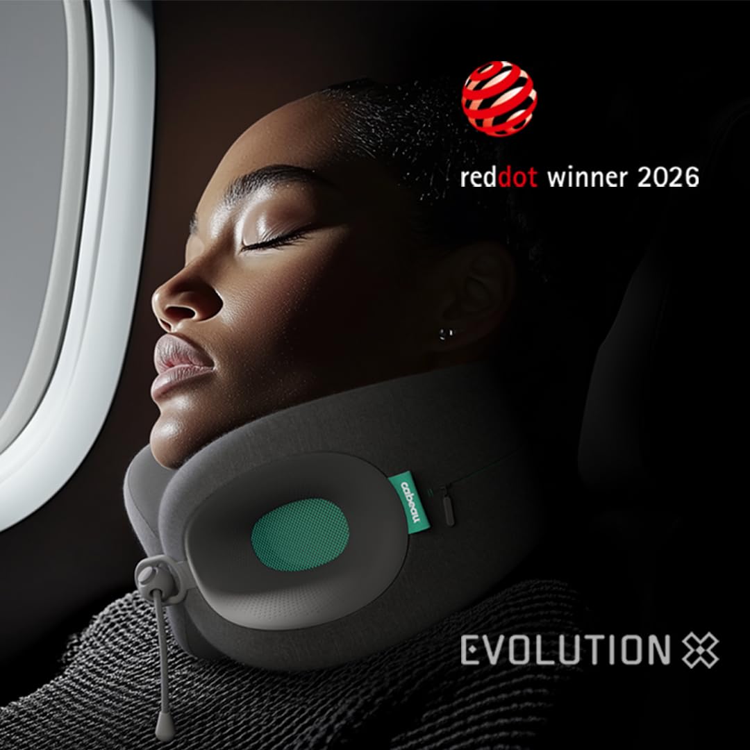 Cabeau Reisekissen für Lange Flüge, Evolution X, Nackenstütze, Memory-Schaum, Komfort für den Gang für Flugzeug, Zug und Auto (Türkis)