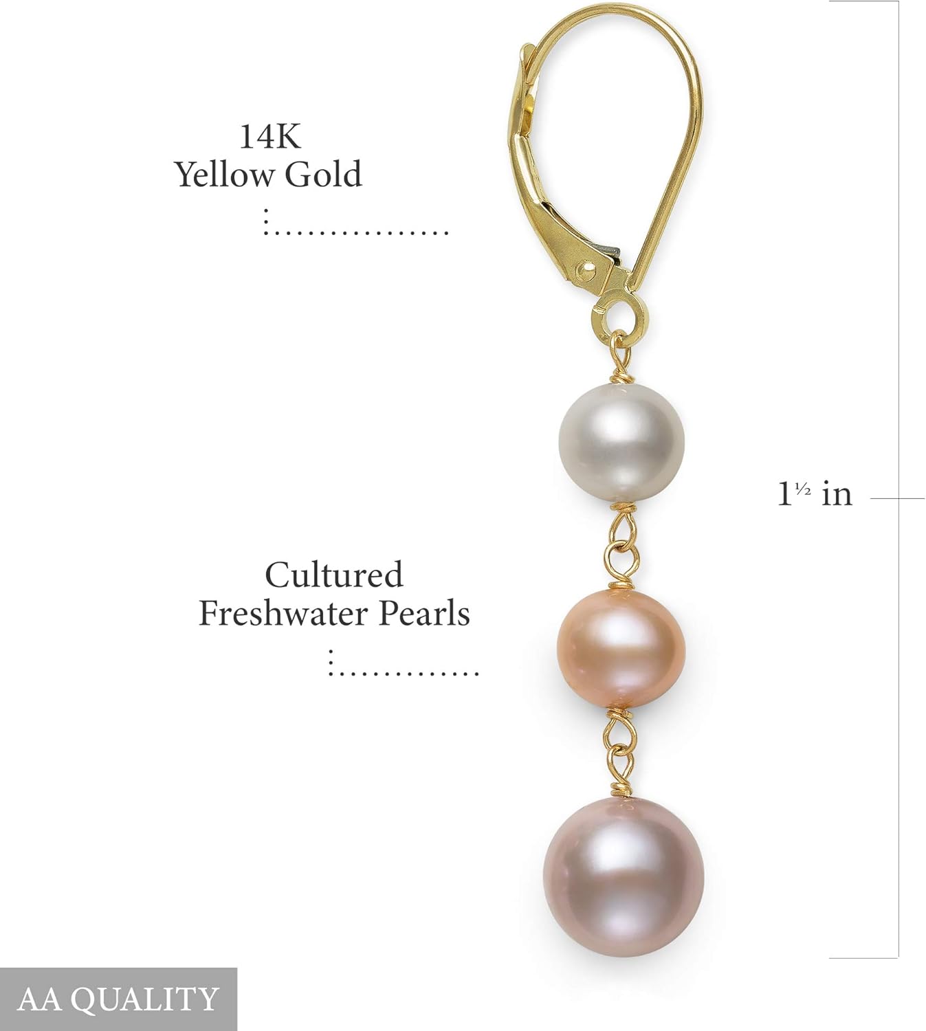 Belacqua Cultured Freshwater Pearl Dangle Drop Earrings in 14K Solid Gold, Multicolored, Black, White or Pink, Closure - Leverback, 1.5 Inches Length, Fashion Jewelry for Women, Gift Box Included - Image 4