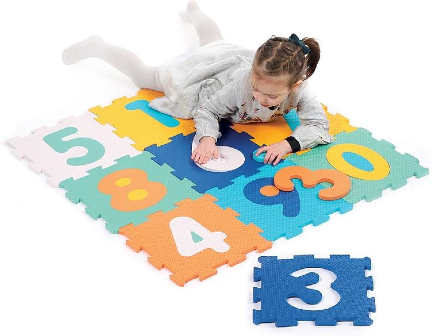 LUDI - 10 Foam Tiles with Numbers - Floor Mat - Giant Puzzle - 10 Elements to Learn Counting - from 10 Months