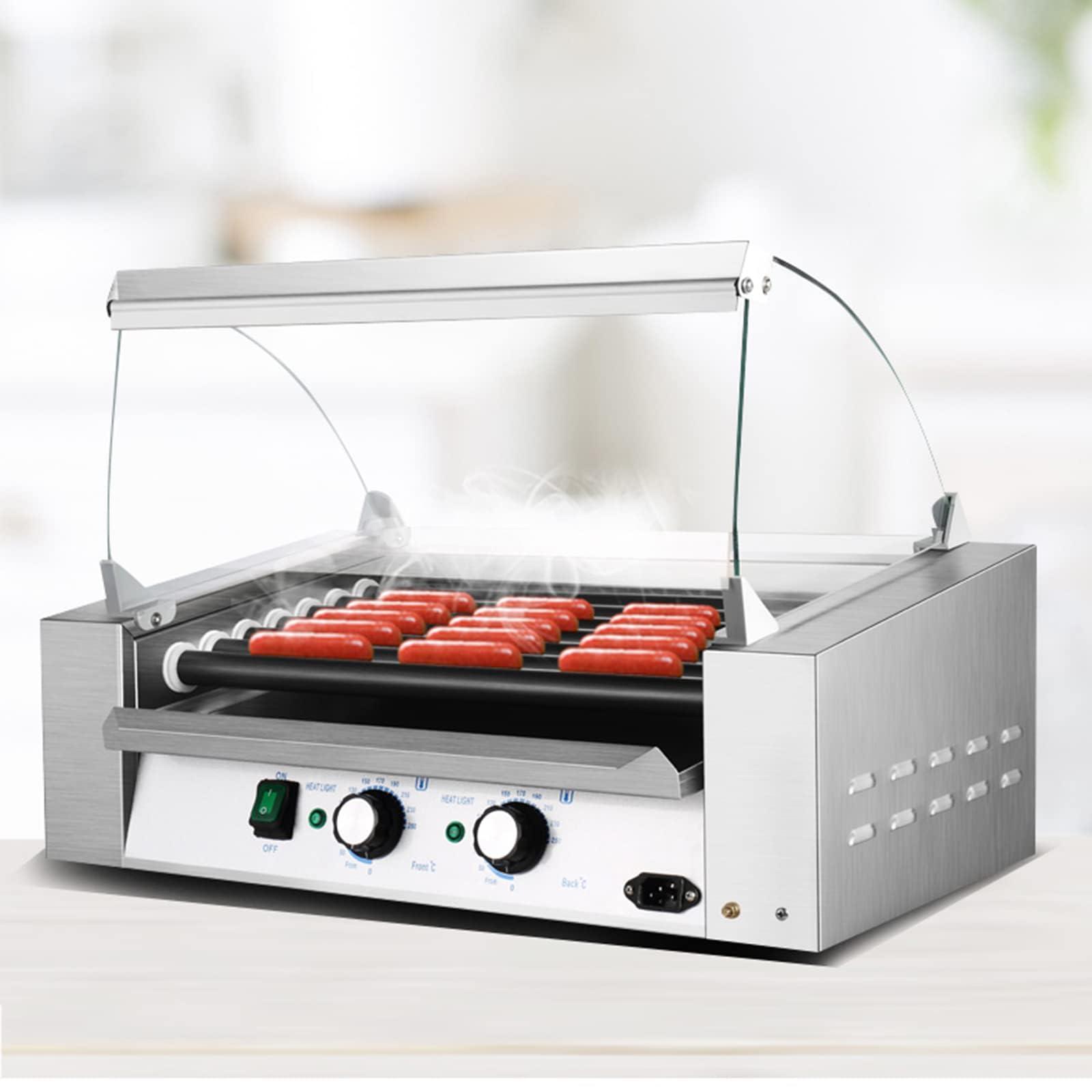 TBLOTYD Hot Dog Roller Machine, Cooked Hot Dogs, Commercial Household Sausage Grill Cooker,Removable Tray and Glass Cover