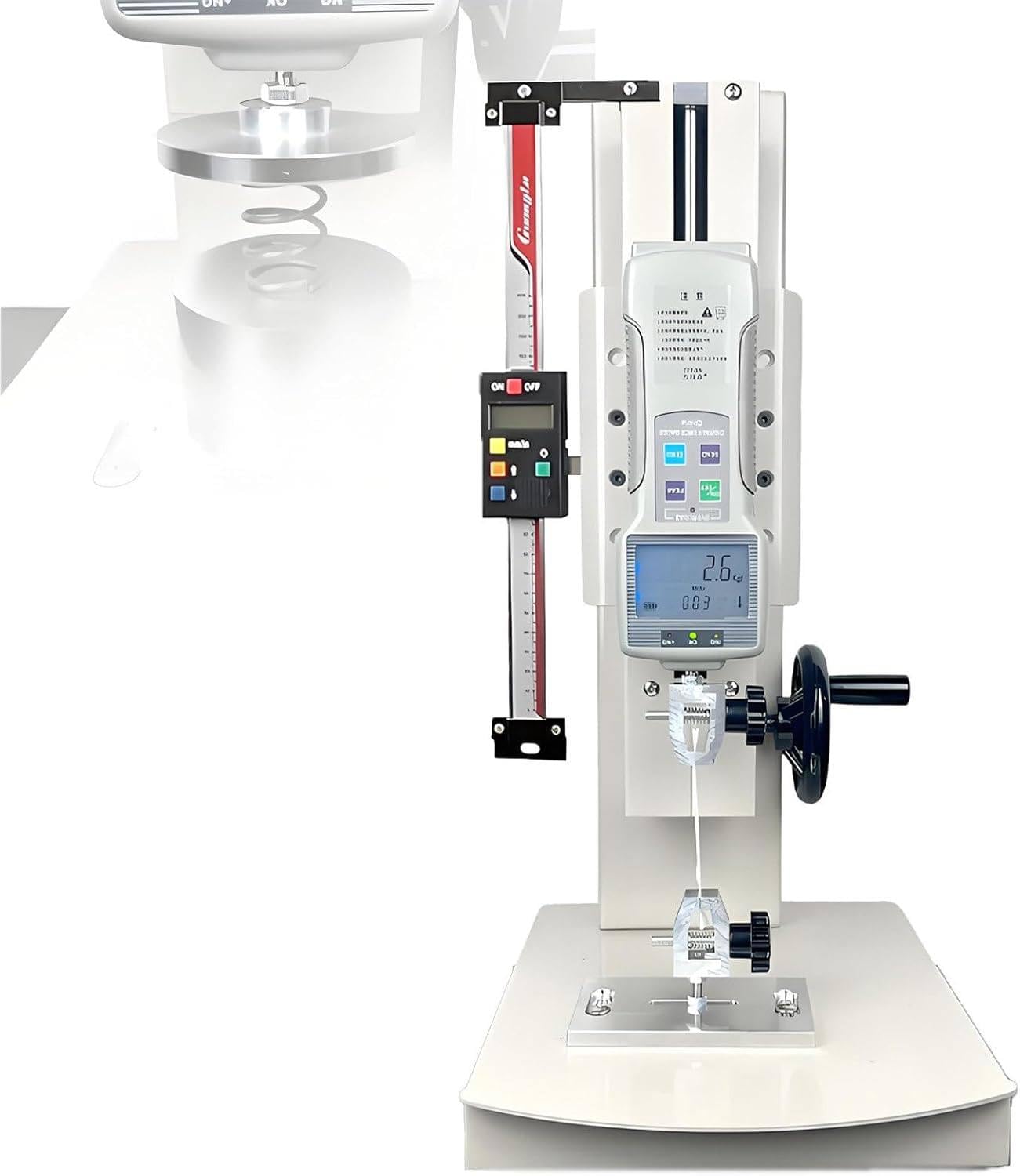 FJYAWEN Digital Force Gauge 10-2000n Push Pull Gauge with Force Gauge Stand Wheel-Operated Manual Push Pull Test Stand with USB, Error 0.5%, Stroke 270mm, Clamping Thickness 0 to 8 Mm withRuler-500N