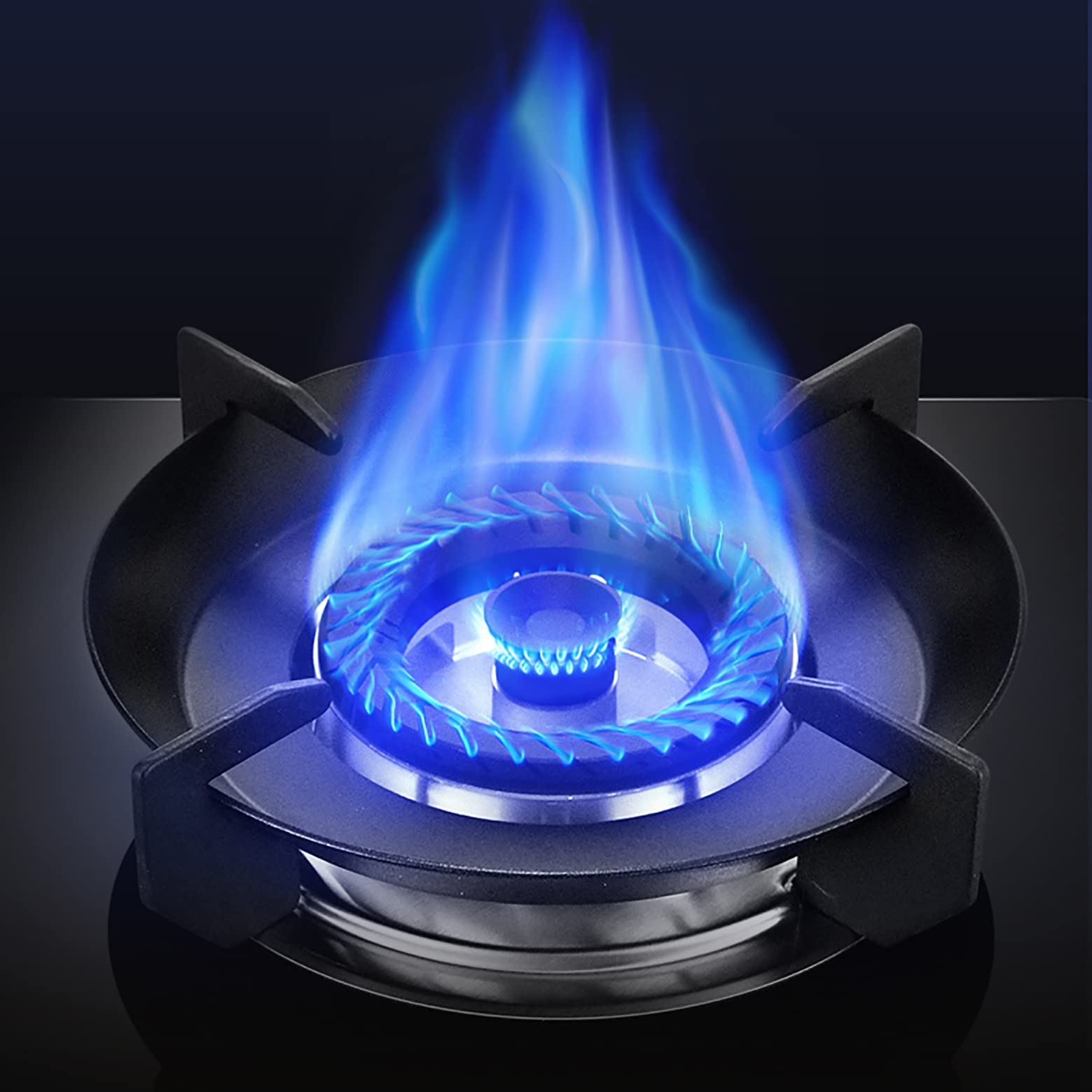 Fornello a gas da 5,0 kW, in vetro nero, piano cottura a gas per piano di lavoro o cucina da incasso, include un anello portatile in ghisa per cucina e ristorante