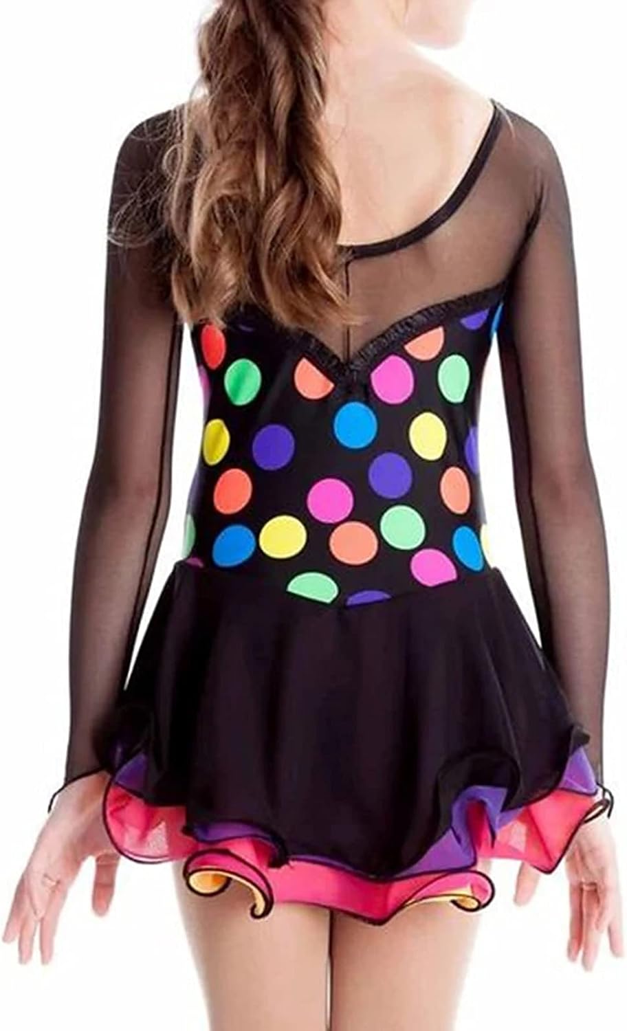 Ice Skating Dress Women, Open Back Girl Dance Long Sleeve Competition Training Power Clothes Dresses Skating,Multi Color,8Years
