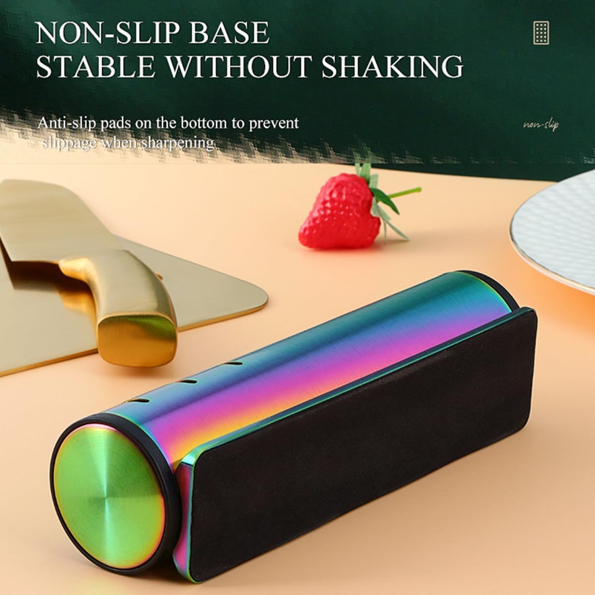 DOCBLACK 4-in-1 Kitchen Knife Accessories, 3-Stage Knife Sharpener Helps Repair, Restore, Polish Blades, Professional Knife Sharpening Tool for Kitchen Knives, Easy Manual Sharpener (Gold)