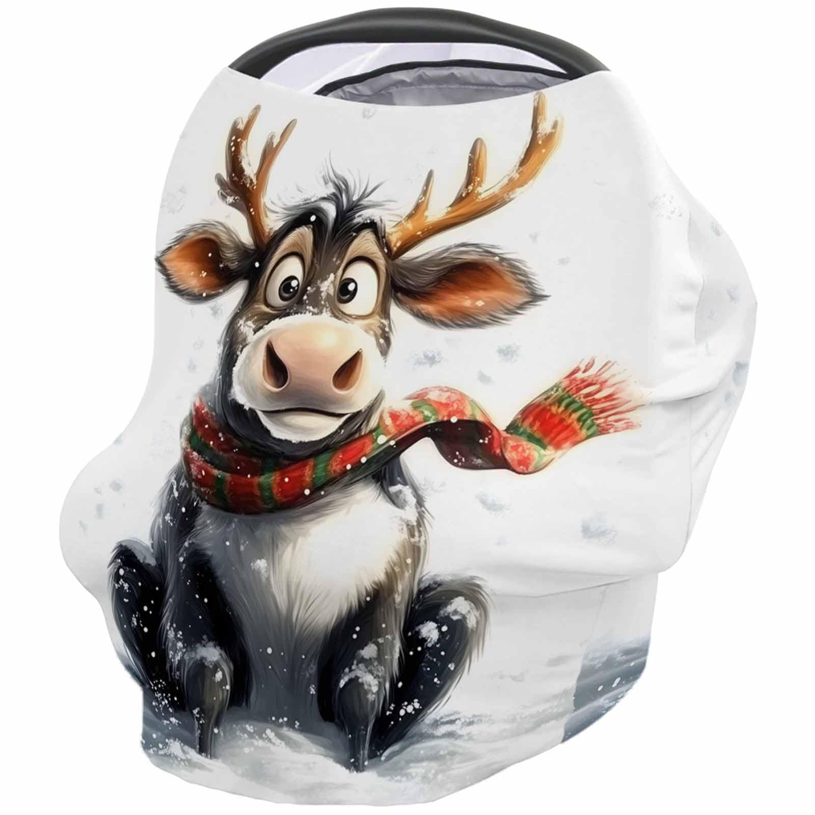 Nursing Cover for Breastfeeding Scarf, Christmas Cute Reindeer Scarf Baby Car Covers Super Soft Multi Use for Canopy Shopping Cart Cover Blanket Stroller Cover