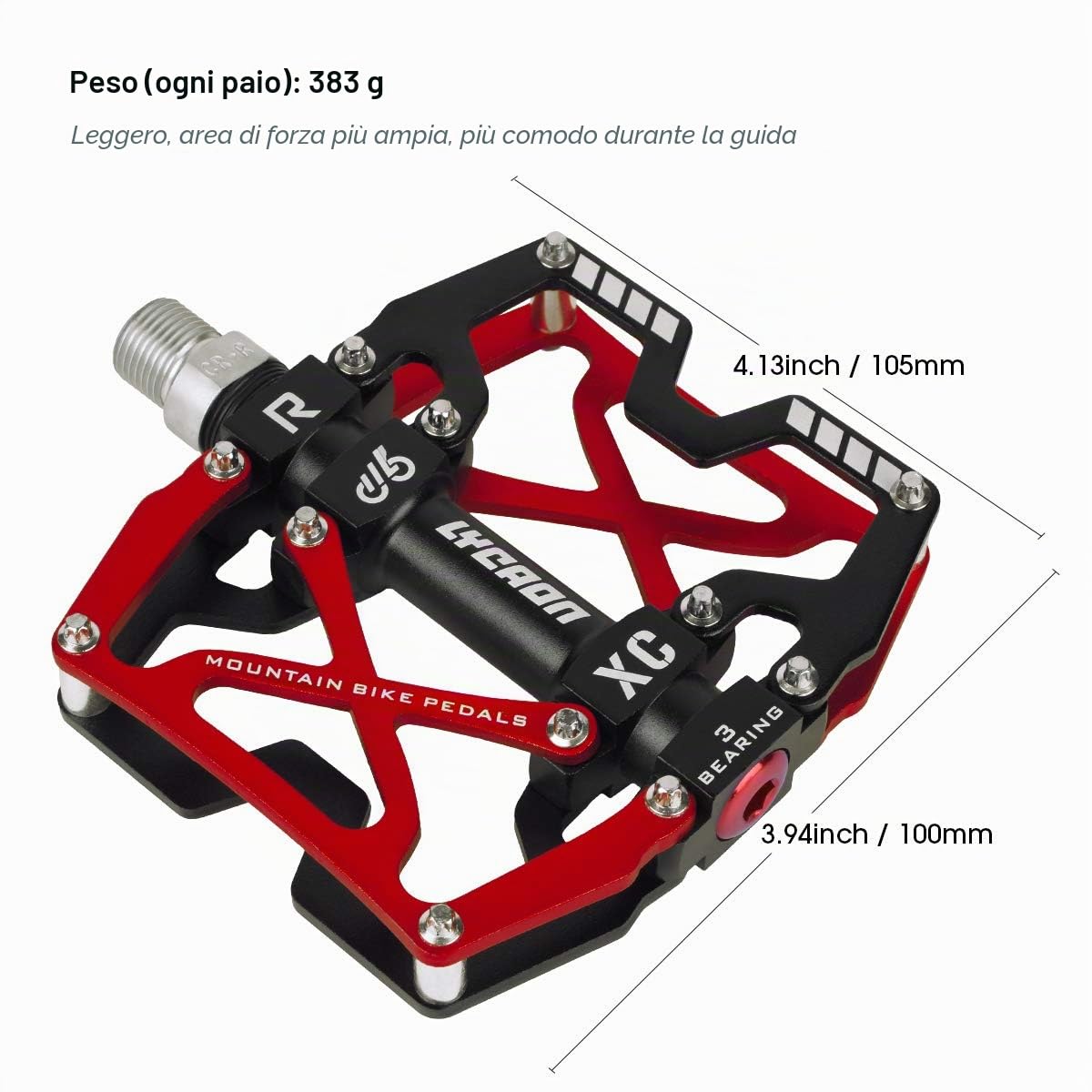 LYCAON Pedali per Bicicletta, Pedale per Bici Antiscivolo in Lega di Alluminio CNC, 3 Pedali Cuscinetti per BMX MTB 9/16 Pollici