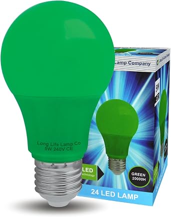 Long Life Lamp Company Bright 5w LED Coloured GLS Light Bulb Green E27 Edison Screw Fitting [Energy Class A+]