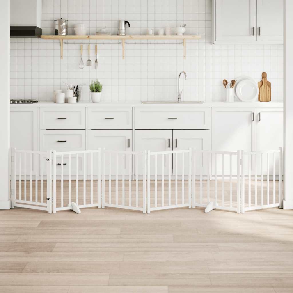 vidaXL Puerta de Perros Plegable 6 Paneles Madera Abeto Blanco 300 cm, Puerta para Mascotas, Puerta de Seguridad para Perros, Puerta para Perros de Seguridad