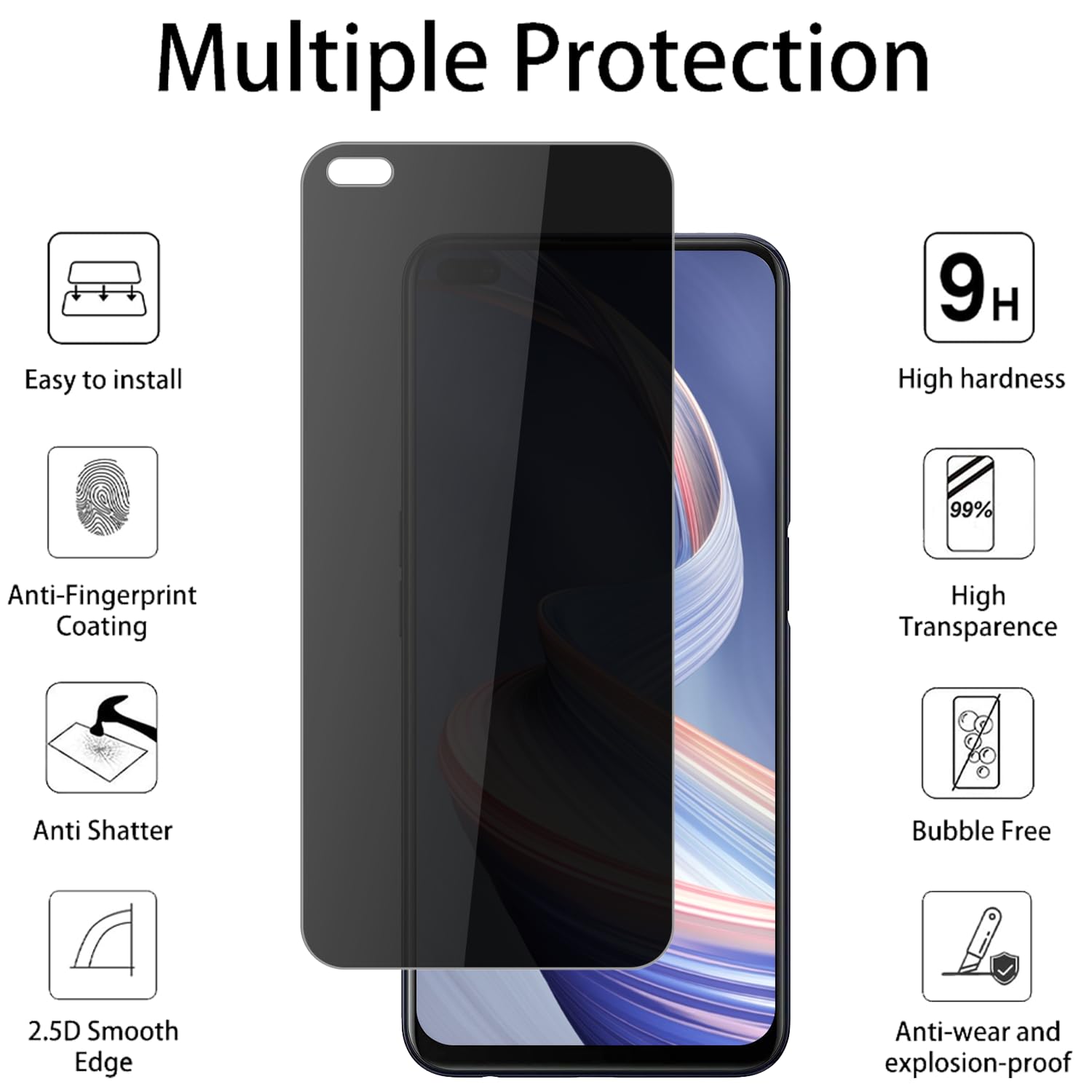 Hkess [2 Pezzi] Anti Spy Pellicola Protettiva in Vetro Temperato per OPPO Reno 4Z 5G, Copertura Completa Privacy Protezione Schermo, Anti-Spia Durezza 9H Protettiva Film,Privacy 3D Protezione Schermo