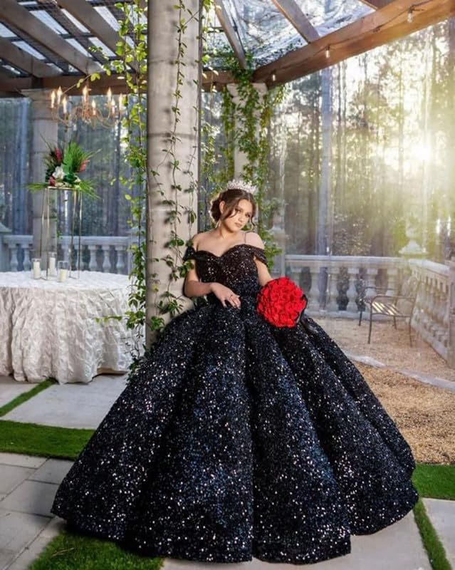 Sparkly Sequin Quinceanera Dresses Off Shoulder Puffy Prom Dresses Long Sweet 16 Ball Gown3