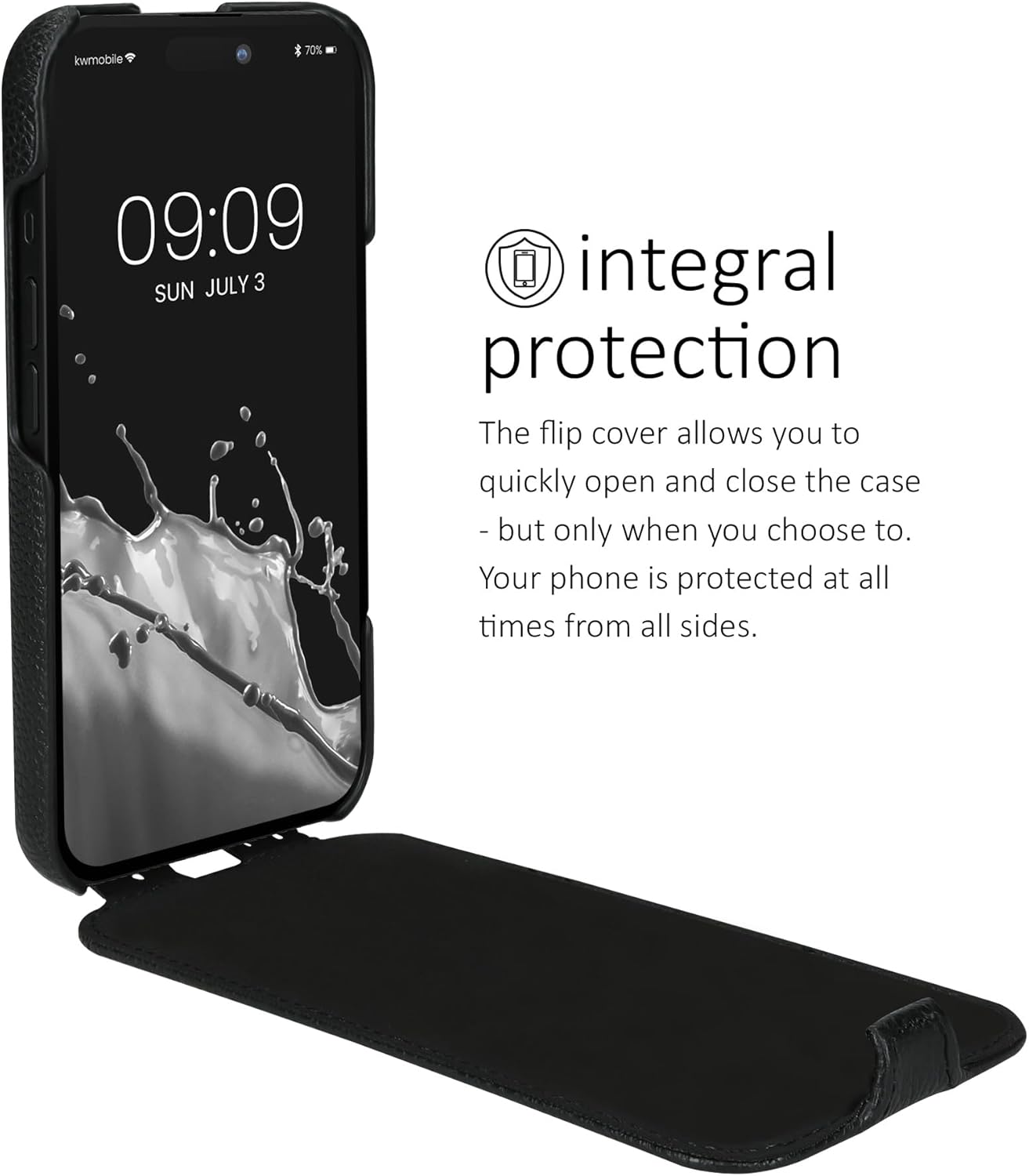 kalibri Flip Case Compatible with Apple iPhone 16 - Ultra Slim Leather Protective Phone Cover - Black