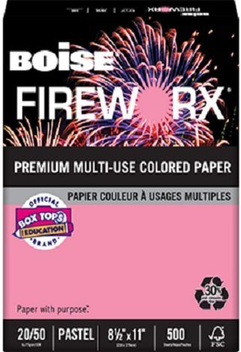 Boise Fireworx Color Copy/Laser Paper, 20 lb, Letter Size (8.5 x 11), Cherry Charge, 500 Sheets (MP2201-CHE)