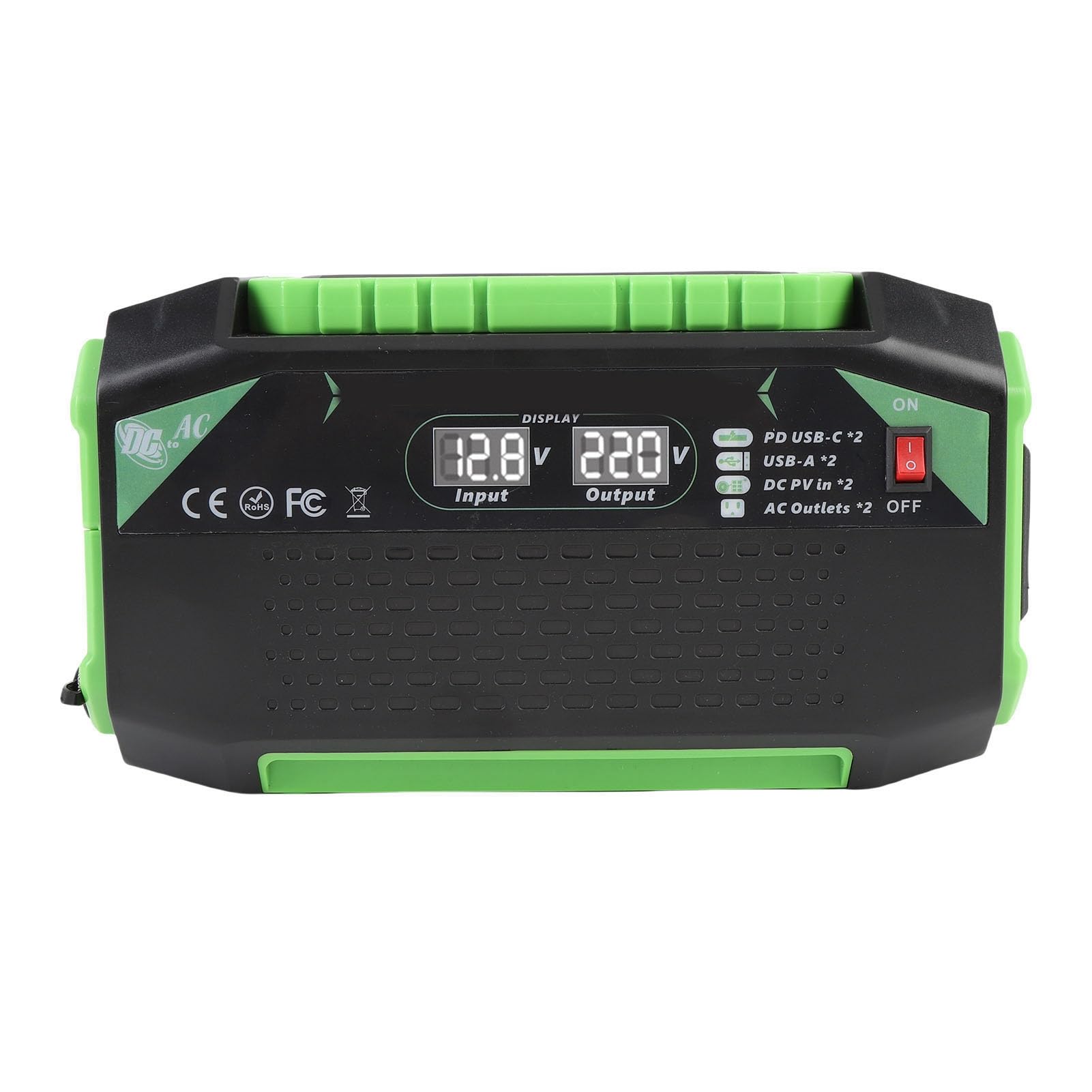 Ejoyous Inversor de Corriente para Automóvil 600W ABS DC 12V A AC 220V Inversor de Corriente para Vehículo con 2 Enchufes 2 USB A USB C Pantalla de Voltaje Carga Rápida para Viajes en Automóvil