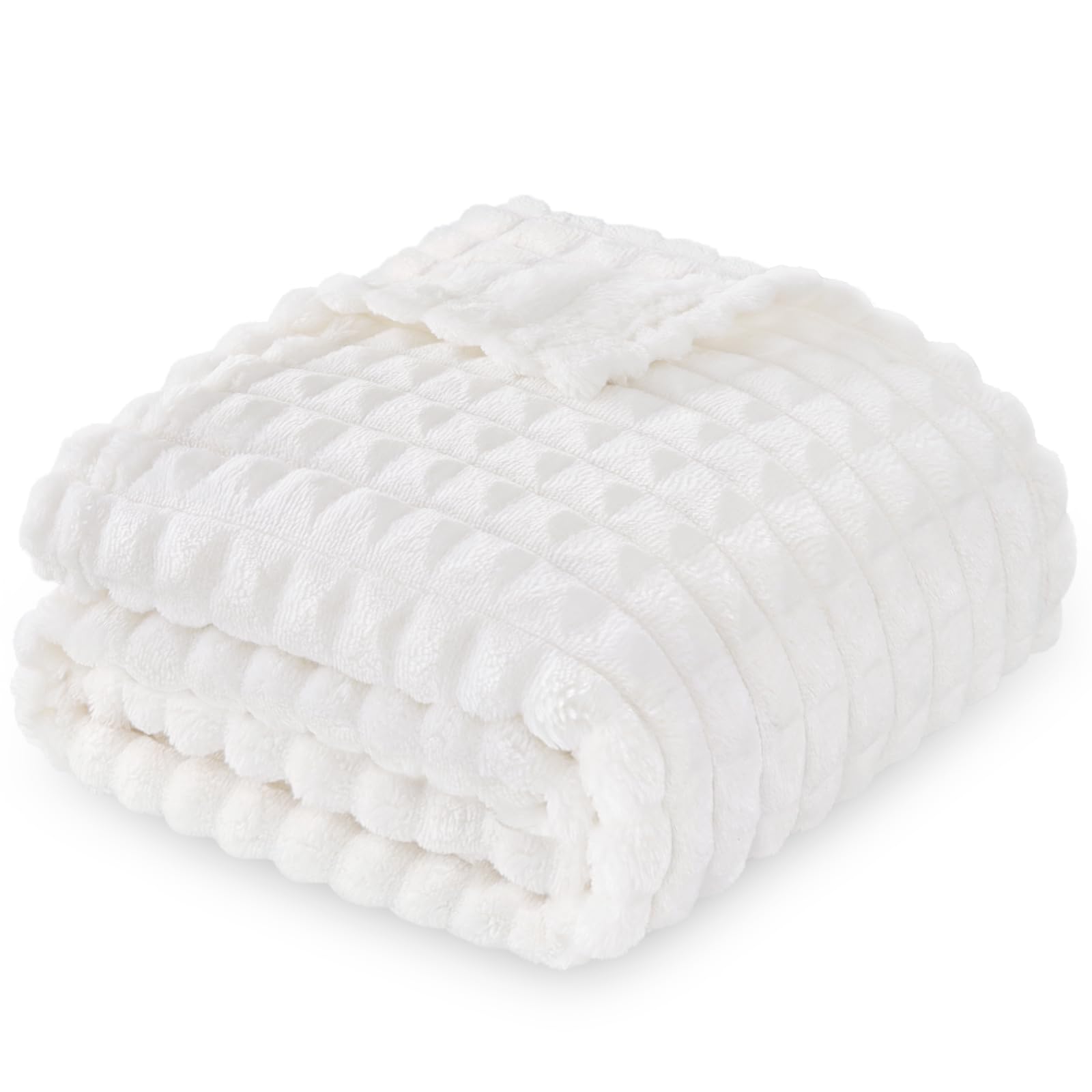 Yameishy Luxury 3D Jacquard Baby Blanket, Flannel Fleece Nursery Blanket with Grid Pattern, 30 x 40 Inch Soft Throw for Infants & Toddlers (Ivory