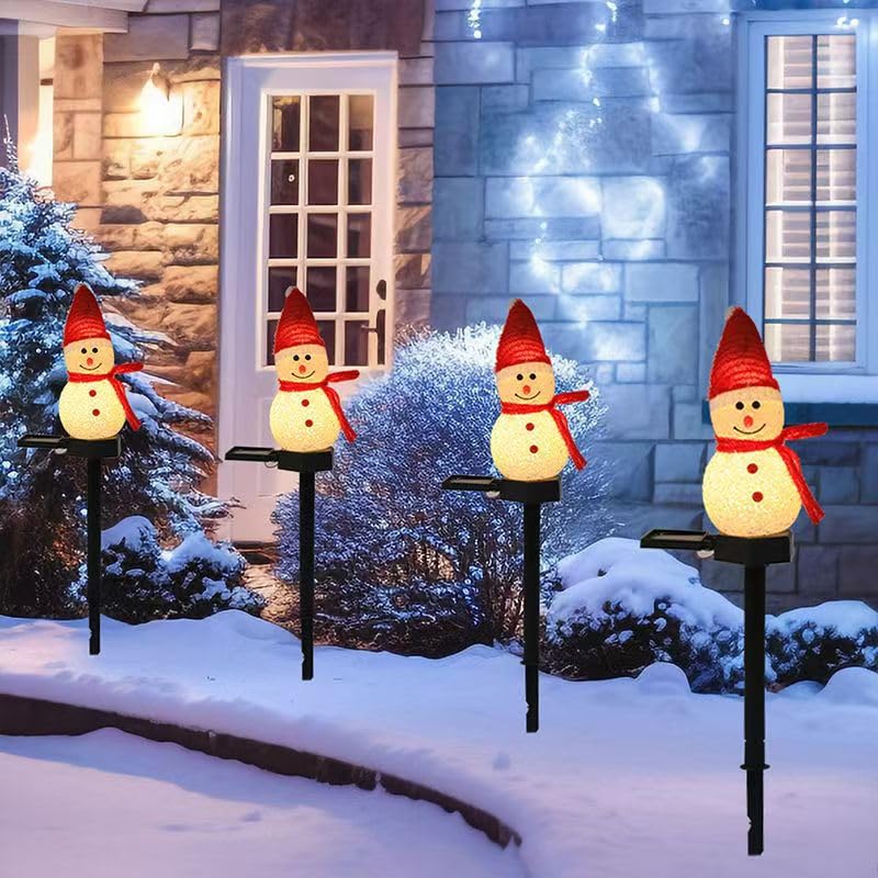 YZYOE 2 Pack LED solar powered rice grains snowman ground plug light,Christmas outdoor atmosphere decorative lamp - Image 2