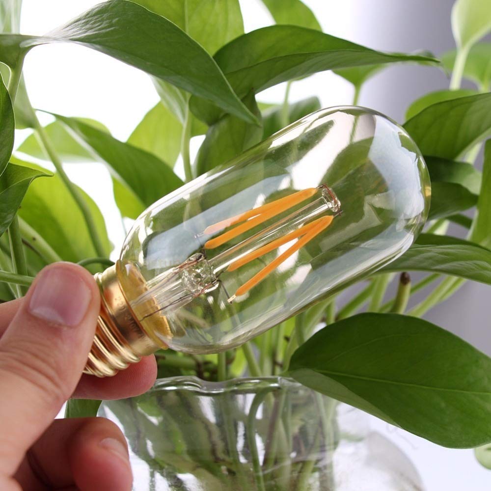 HHF Iluminación del hogar, Paquete de 15, Bombilla de Filamento LED E27 AC220V T45 4 Chips Lámparas Edison Tinte Ámbar Tubular 4W 2200K