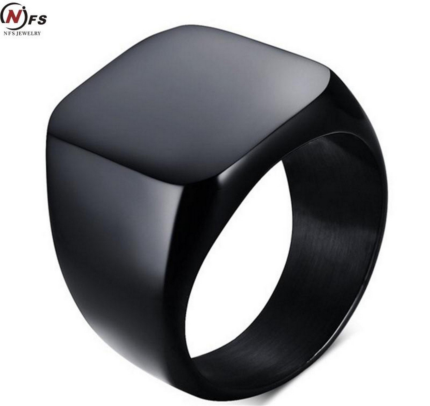 Smooth Silver Tone Gold Tone Black Tone Square Signet Ring Mens Boys 316L Stainless Steel Ring 2 colors US Size 7-12