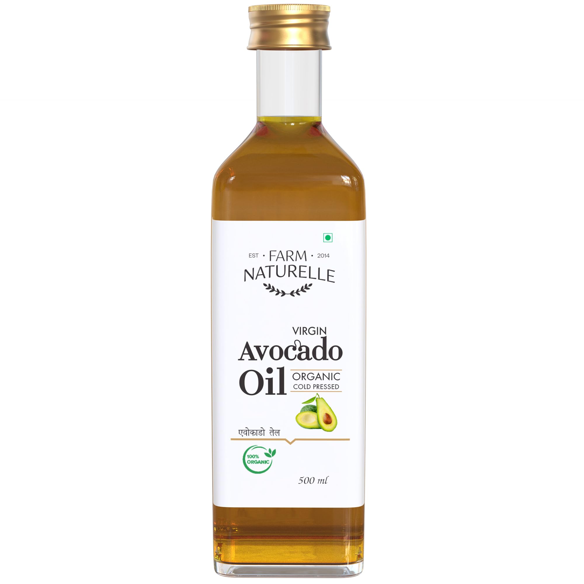 Farm Naturelle - Cold-Pressed Extra Virgin Avocado Oil (500ml) | Organic, Unrefined & Pure | Premium Cooking Oil | High-Heat Cooking, Hair, Skin & Body Care