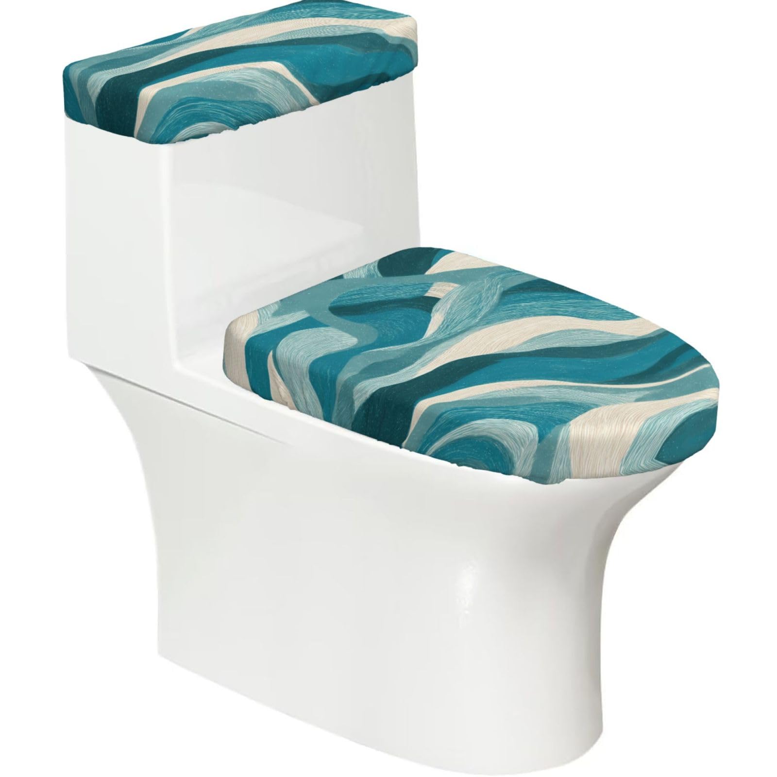 Mrowyc Black Blue-Green Texture Printed Toilet Seat Set - Set Of 2 - Universal Toilet Seat Cover - Housewarming Birthday Christmas Gift