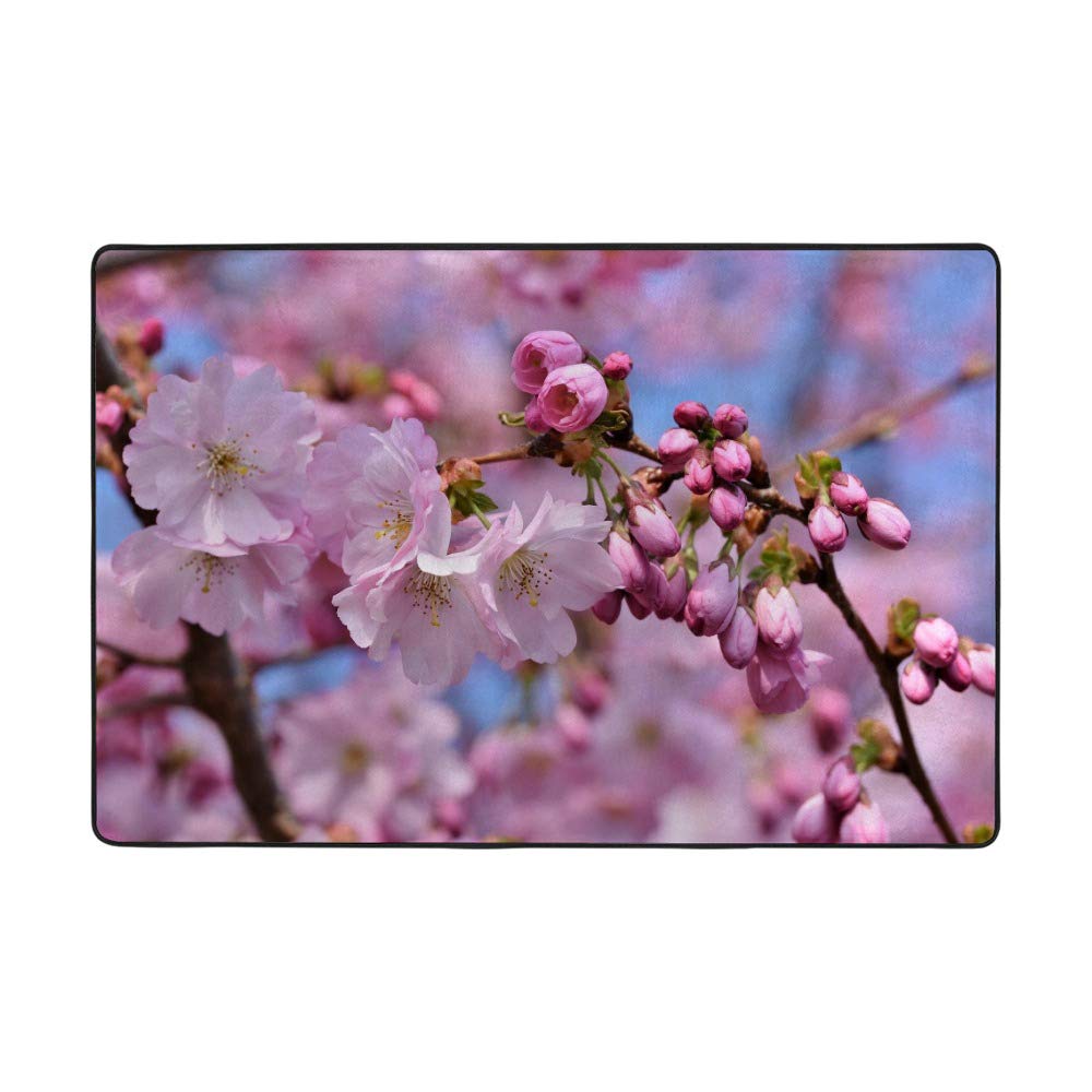 Tapis de jardin pour sol dur et froid grand tapis fleurs de cerisier rose velours corail