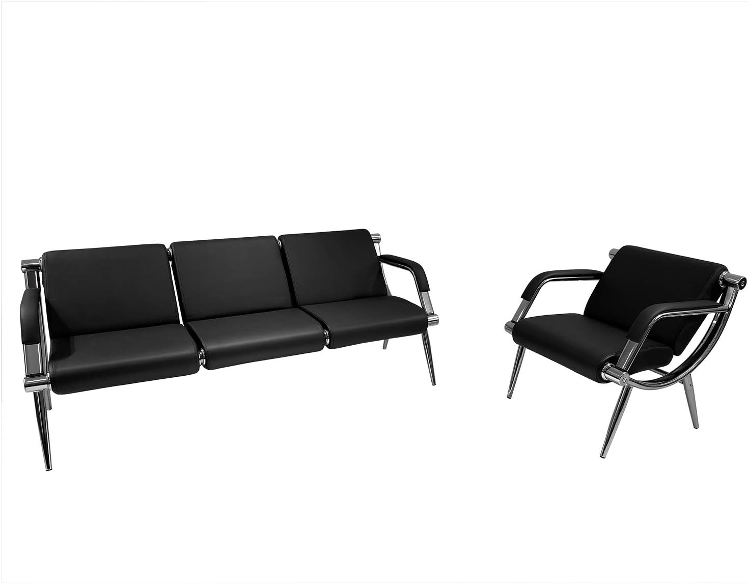 wonline 4 Seat Waiting Room Chair with Armrest PU Leather Office Furniture, Office Guest Seating Lobby Conference Reception Chairs for Airport Clinic Hospital Bank Salon Barber(Black)