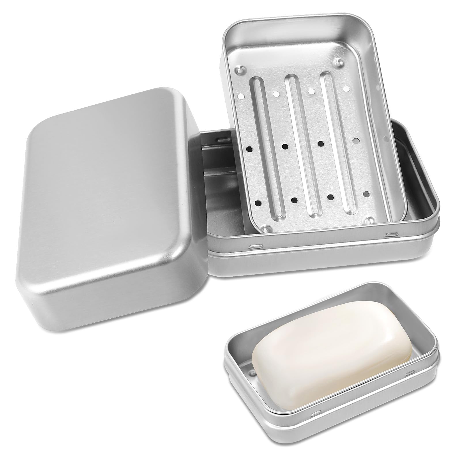 Aluminiowa mydelniczka podróżna, wodoszczelna, z pokrywką, nierdzewna, kratka ociekowa, metalowa mydelniczka na stałe szampon, pojemnik na mydło do domu i podróży