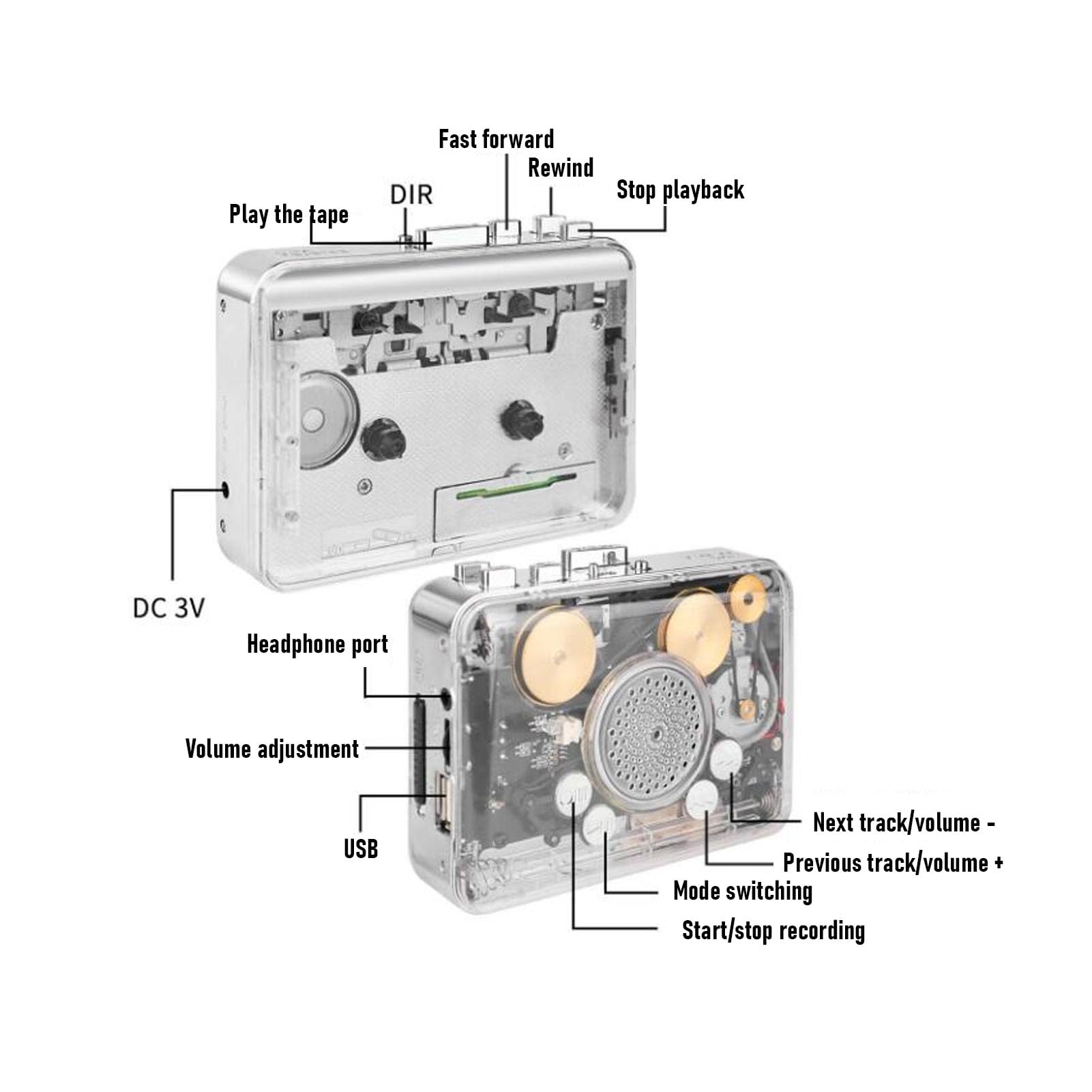 Sxhlseller Convertisseur de Cassette en MP3, Lecteur de Cassette Portable Prenant en Charge la Double Alimentation, Lecteur de USB Enregistre avec Prise Casque pour Les Amateurs