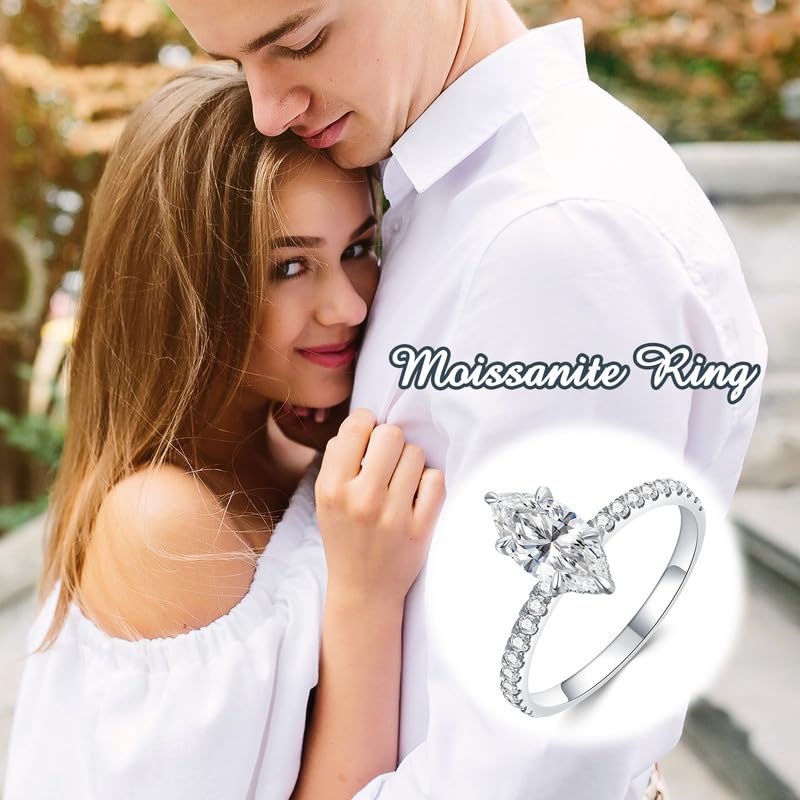 Aihpos 925 Sterling Silver Moissanite Engagement Rings for Women –1.5 Carat Marquise Cut Moissanite Ring D Color VVS1 Moissanite Women's Engagement Ring3