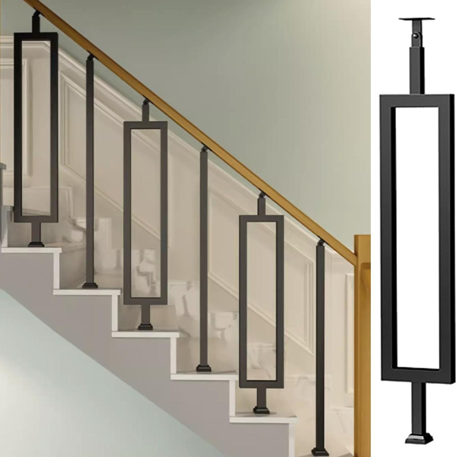 Vnook One Color Black Metal Stairs Banister Column Spindle, Diy Stair Railing System Balusters Post,Angle Adjustable Stair Deck Railing For Deck, Front Porch, Steps, Garden