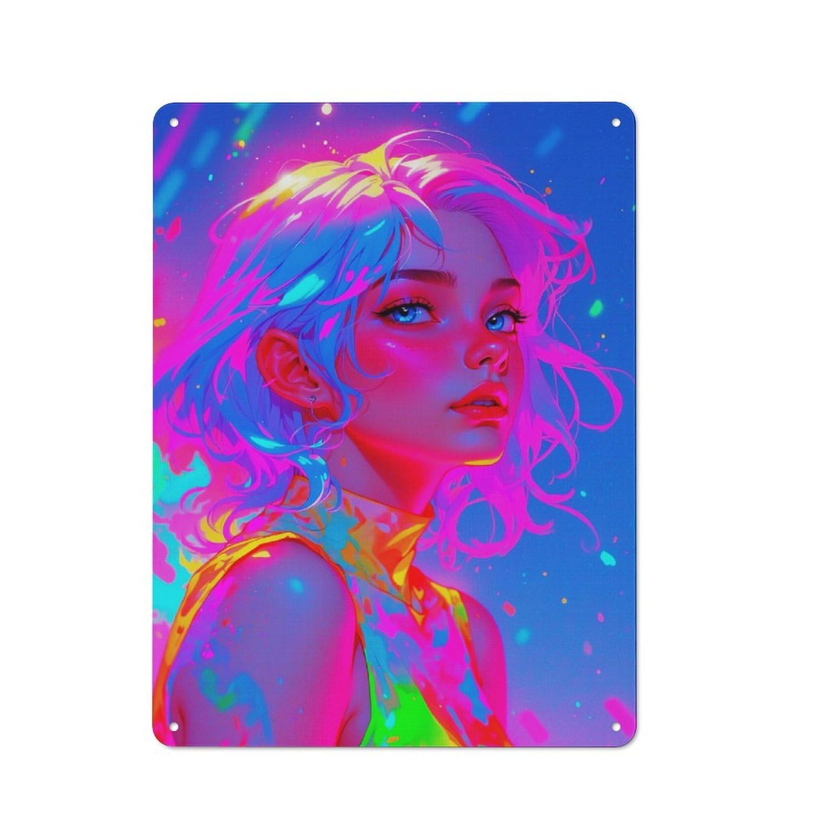 Junmoney Style-4 Nostalgic Decorative Tin Plaque 40X30cm Featuring Rainbow Neon Woman, Classic Pub Decor For Cafe, Pub, Workshop Or Home Bar