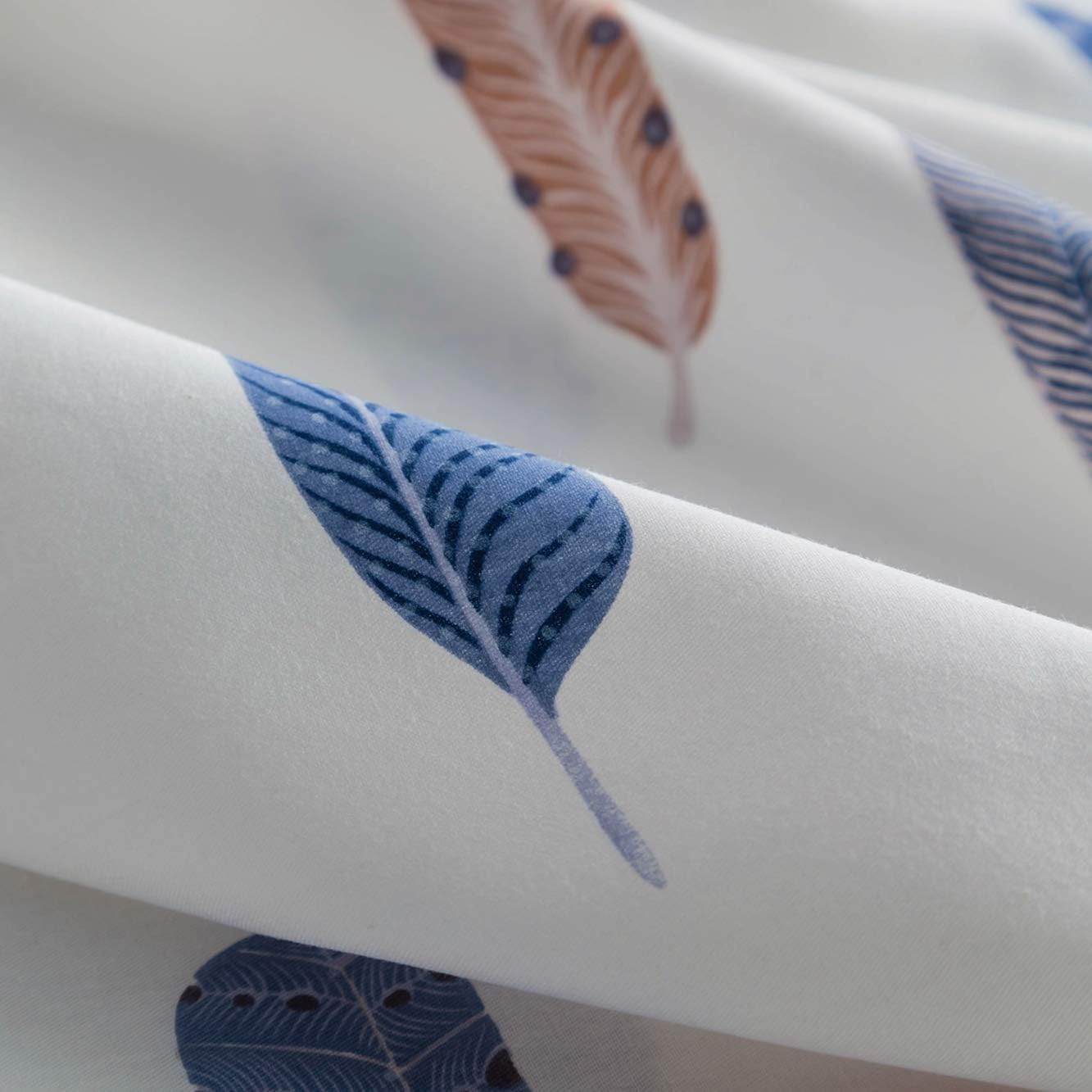 SUSYBAO Vintage Feather Duvet Cover King 100% Cotton 3 Pcs Set 1 Colorful Bohemian Patterned Duvet Cover with Zipper Ties 2 Pillow Cases Retro Blue Brown Bohemian Bird Plume Print Bedding Set Soft - Image 5