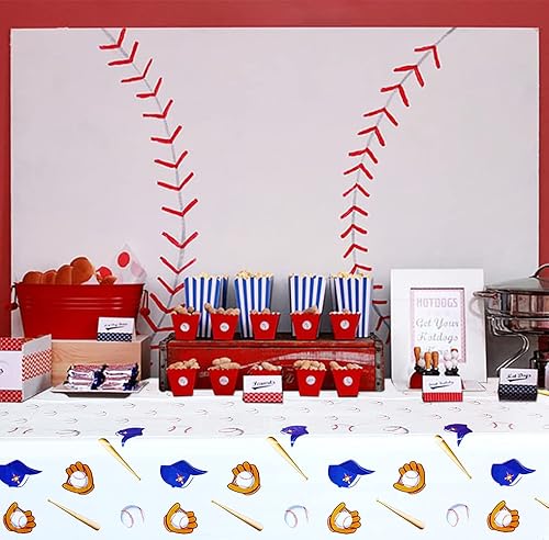 Miniatura 3 de Paquete de 4 manteles con temática de béisbol, manteles desechables de plástico para decoración de fiesta, 51 x 86 pulgadas, mantel rectangular para