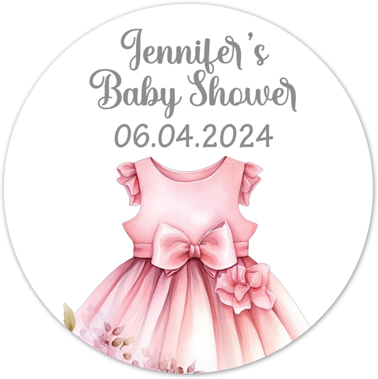 Baby Shower Thank You Stickers 1.5 inch Round, Pack of 60 Pink Dress Labels for Favor Bags and Boxes - BB35
