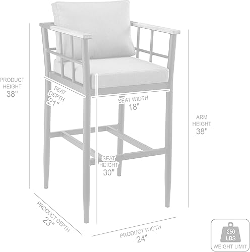 Miniatura 3 de Armen Living Wiglaf - Taburete de bar moderno para patio al aire libre en metal de aluminio y madera de teca con cojines grises, altura del asiento