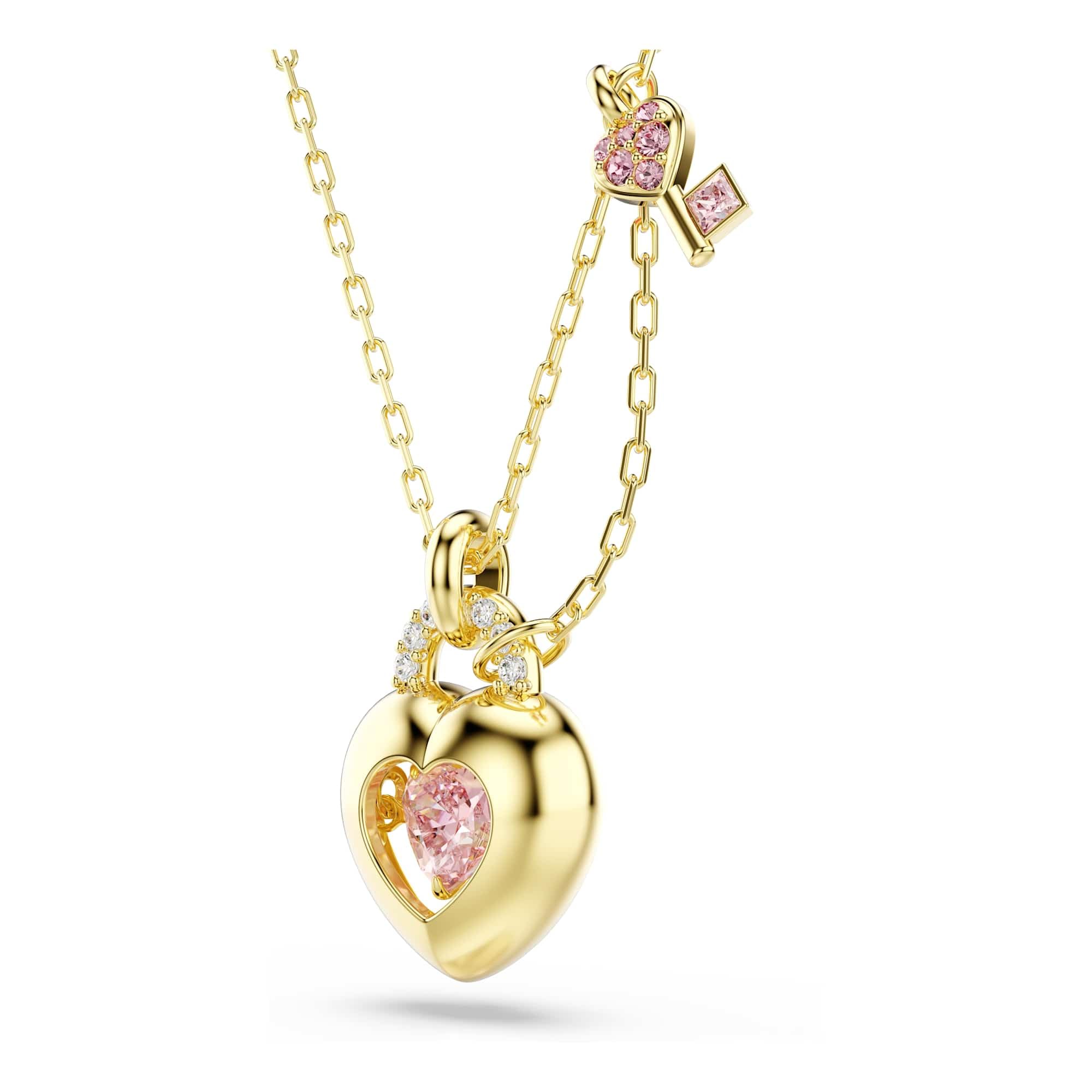 Swarovski Idyllia Kolekcja, Mixed Cuts, Heart With Key, Różowy, Wykończenie 18k złoto
