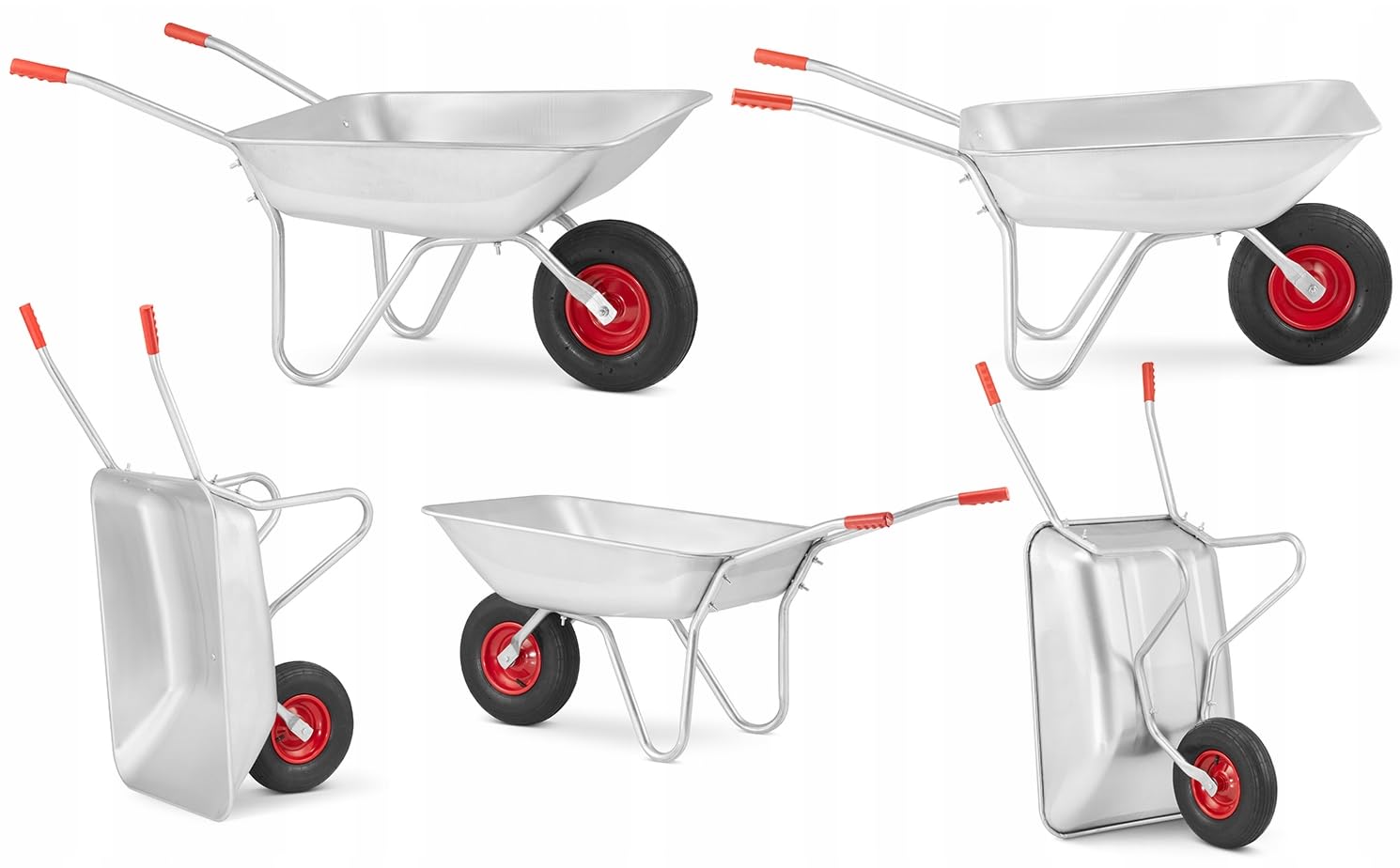 Gartenschubkarre 120 Liter verzinkte Schubkarre mit 3.50-6 Luftreifen (Ø 31 cm) Rot/Silber