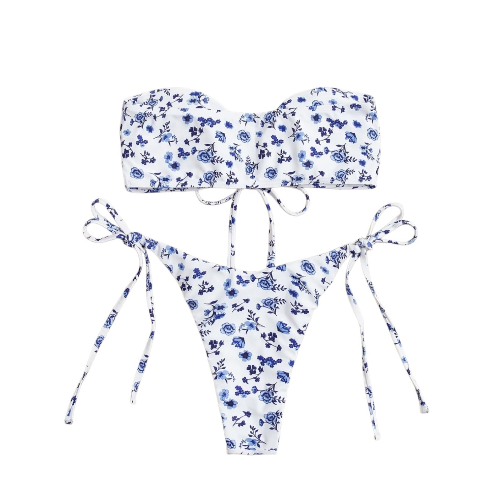 Bikini Donna Donne Floral Bandeau Set Stampato Due Pezzi Costume da Bagno Cravatta Lato Beachwear-Printed-l