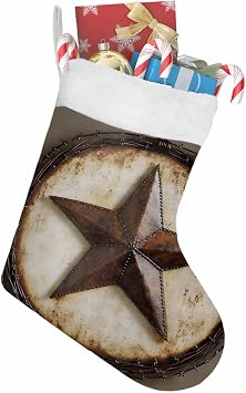 Christmas Stockings, Texas Star Retro Xmas Tree Faux Fur Christmas Stocking, Country Pentagram Modern Abstract Hanging Ornaments Stockings for Christmas Holiday Party Decorations 18"x12"