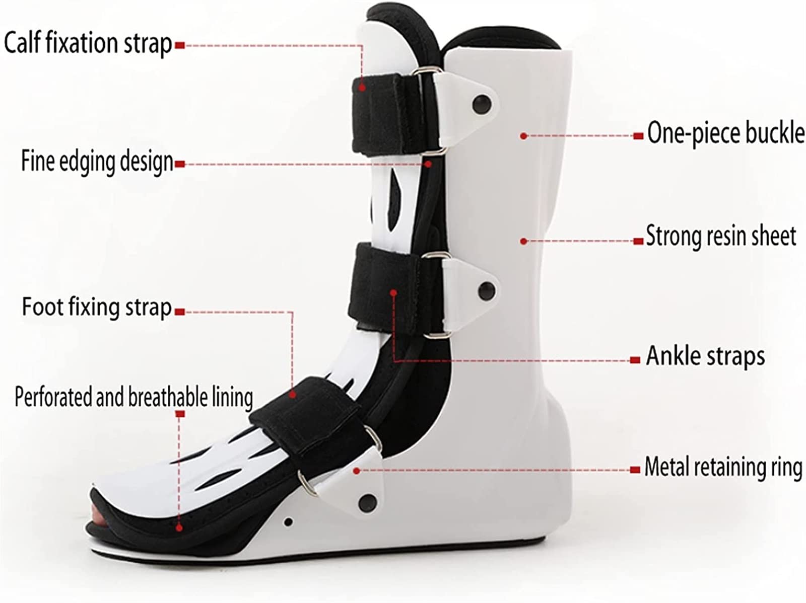 Bota ortopédica para fracturas, fijación de la articulación del tobillo, ajustable, transpirable, protector de pantorrillas, lesiones en los dedos del pie o tobillo, fracturas y esguinces de Brace D