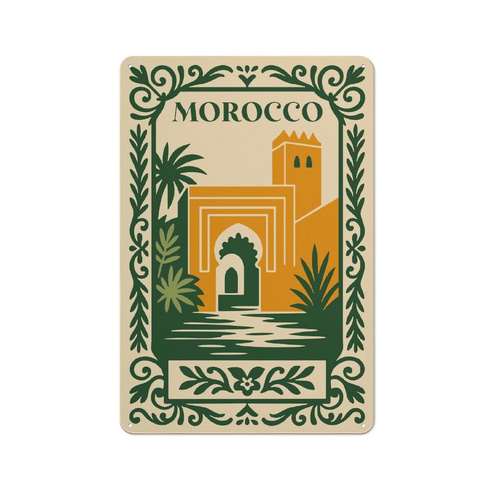 Junmoney Style-5 Morocco Travel Poster Illustration Retro-Style Tin Sign 30X20cm For Man Cave Or Games Room, A Metal Wall Feature For Games Rooms And Man Caves