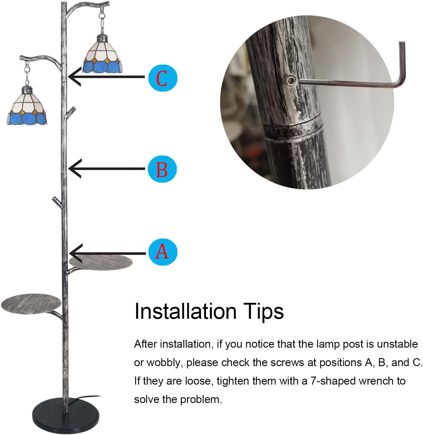 beaysyty Tiffany Style Stained Glass Retro Floor Lamp with Tray, Dimmable Floor Lamps, Custom Color Temperature Standing Lamp for Living Room and Bedroom, Painted Silver Gray