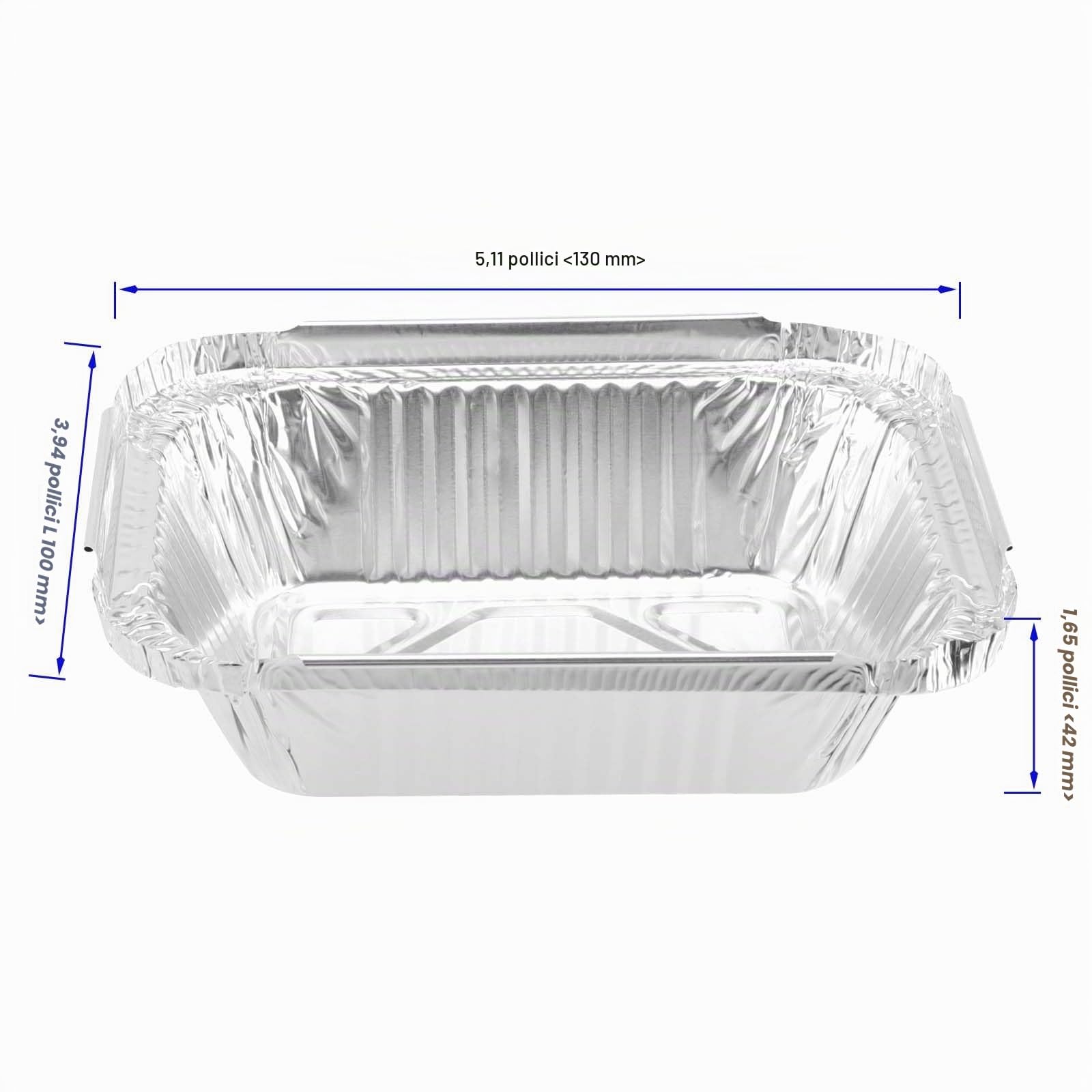 100 Vaschette in Alluminio, 13 x 10 x 4,2 cm, ciotole in alluminio quadrate con coperchio, per cuocere, arrostire, cucinare, 260 ml