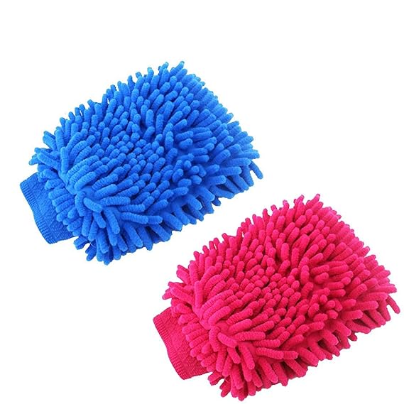 VEGAINTER Double Sided Large Size Microfiber Hand Washing Gloves Duster Super Soft Absorbent for Home,Office,Laptop,Kitchen, Windows,Vehicle Car,Bike,Cleaning Gloves (Pack of 2, Multi Color)