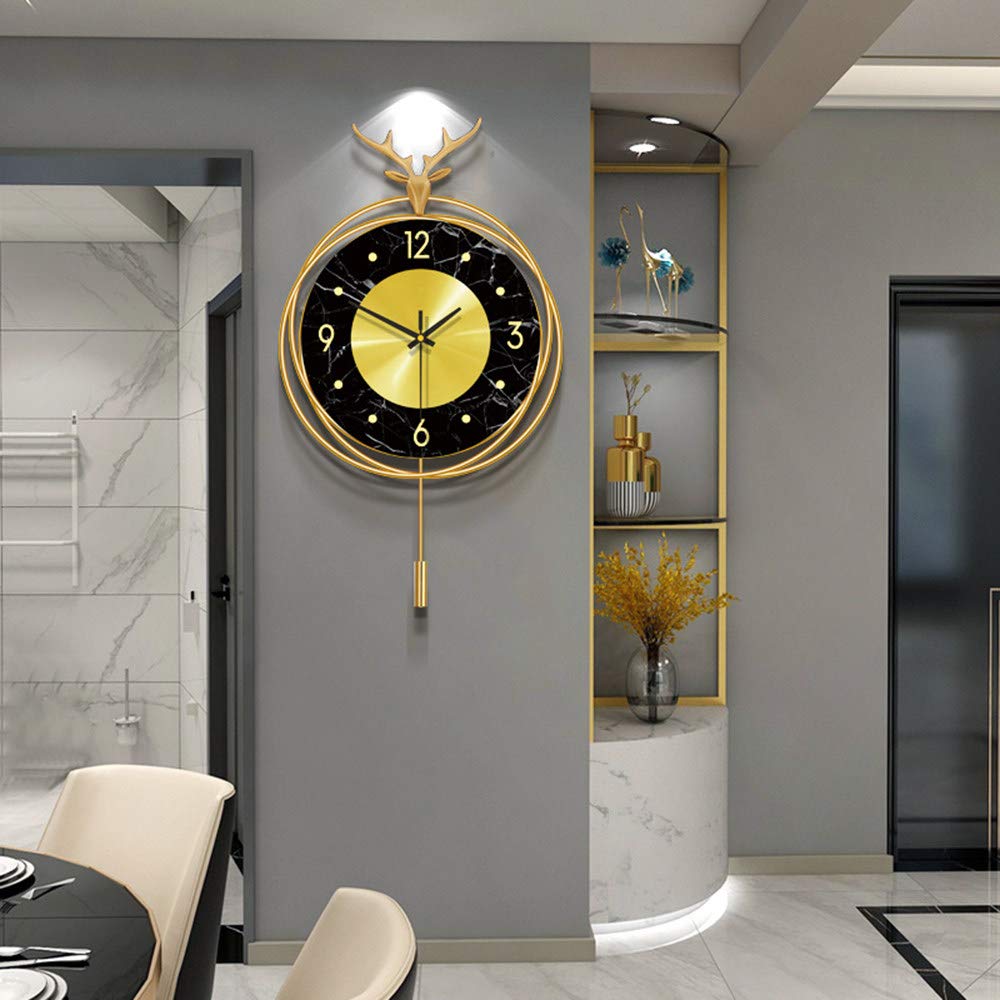 XJBTBA Digitale Wanduhr, Hirschkopf-Uhr aus reinem Kupfer, stilvolle Persönlichkeits-Wanduhr für Wohnzimmer-Heimdekoration, minimalistische Kunst-Wanduhr, verwendet in Zuhause, Büro, Hotel