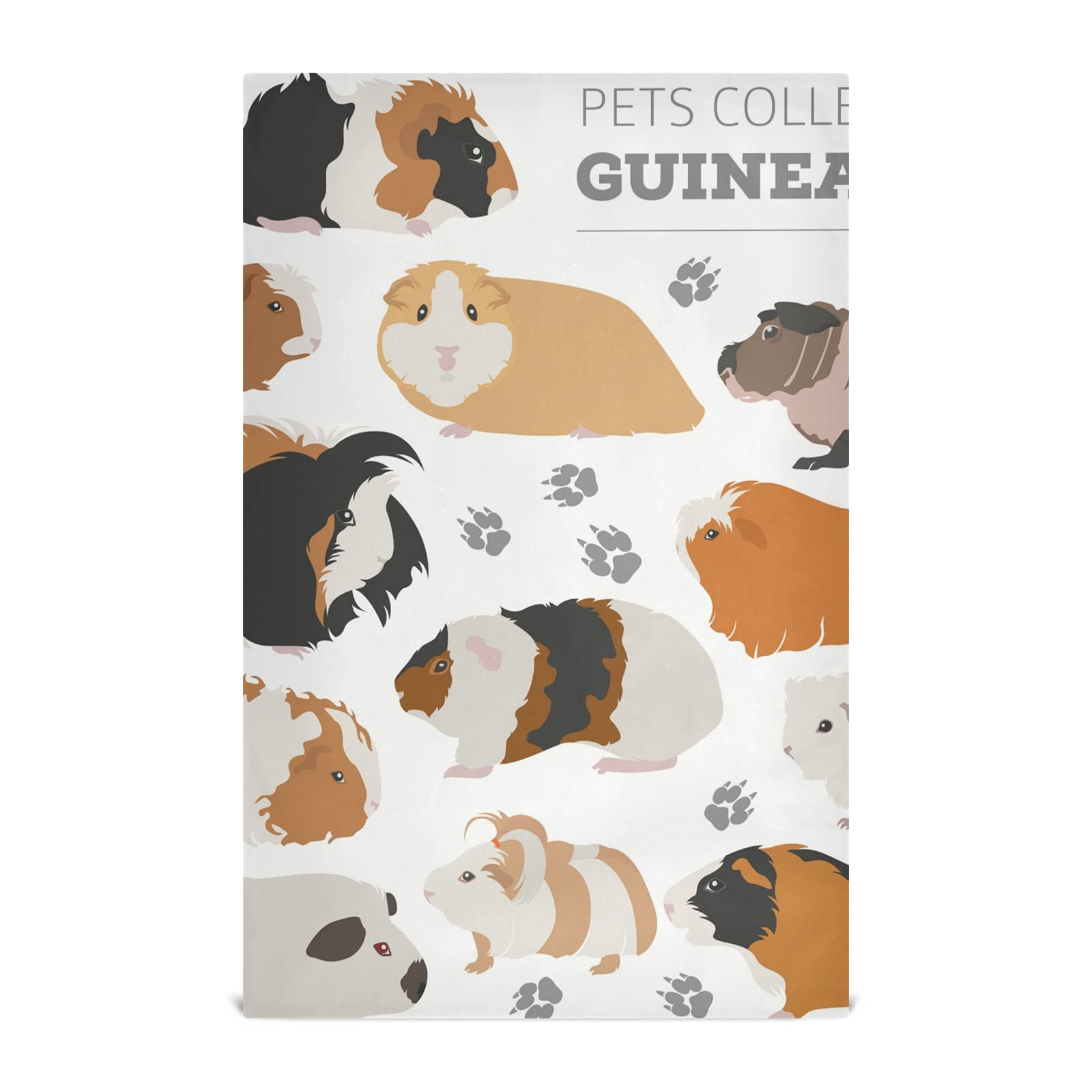 Guinea Pig Breeds Pet Rodents Isolated on White 1 Pack Polyester Kitchen Dish Towel, Hand Bar Tea Towels with Hanging Loop, Hemmed NapkinTowel Dishtowels Waffle Dishcloths