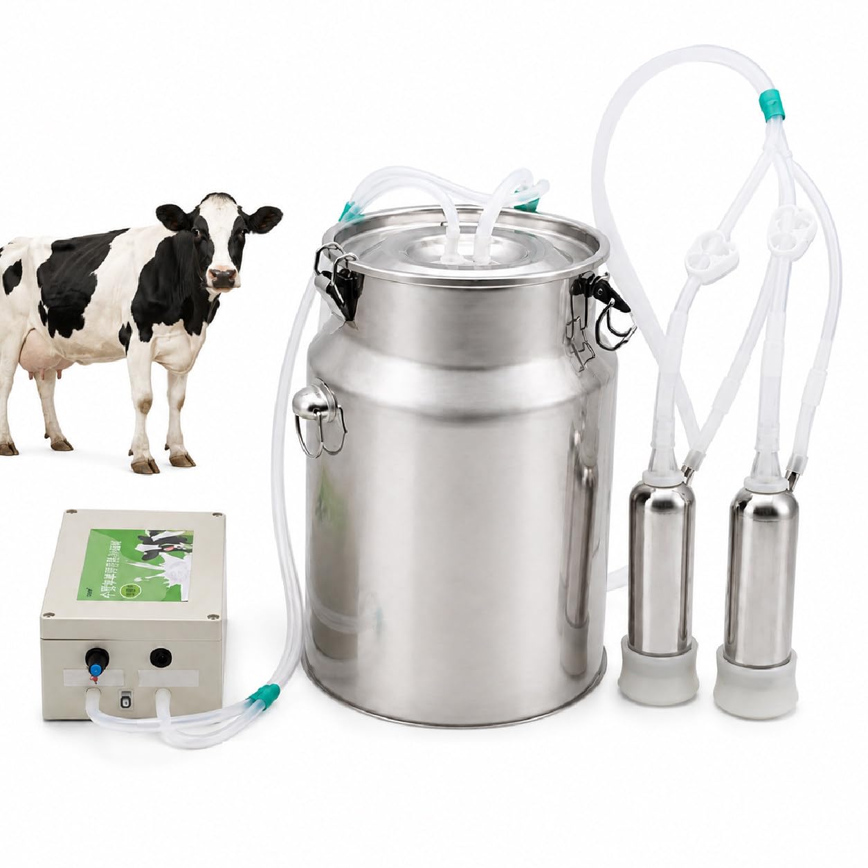 Mungitrice Elettrica 5L/10L per Mucche e Pecore 10L-Cattle | Batteria 5200mAh Senza Fili e Rete, Valvola a Galleggiante Auto-Stop e Secchio Inox per Piccole Fattorie