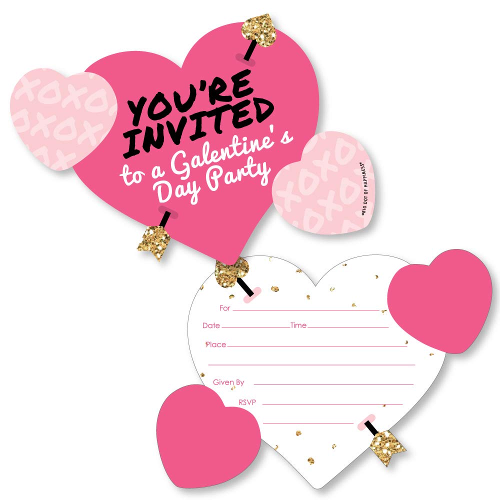 Big Dot of Happiness Be My Galentine - Shaped Fill-In Invitations - Galentine’s and Valentine’s Day Party Invitation Cards with Envelopes - Set of 12
