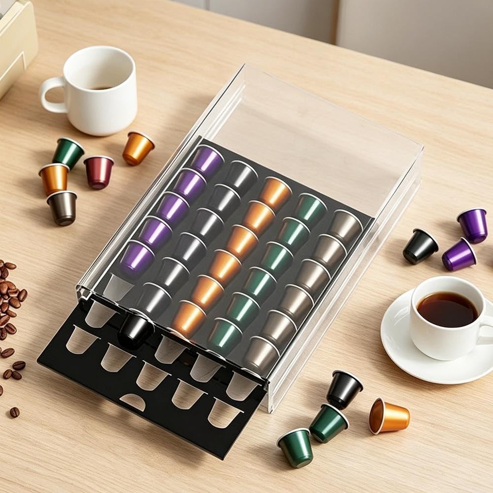 Soporte acrílico para cápsulas de café, organizador de cajones transparente para encimera de cocina, ahorro de espacio, soporte de exhibición transparente
